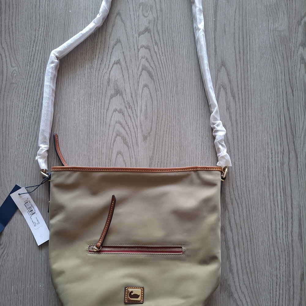 Dooney & Bourke Tan Shoulder Bag with Red Accents